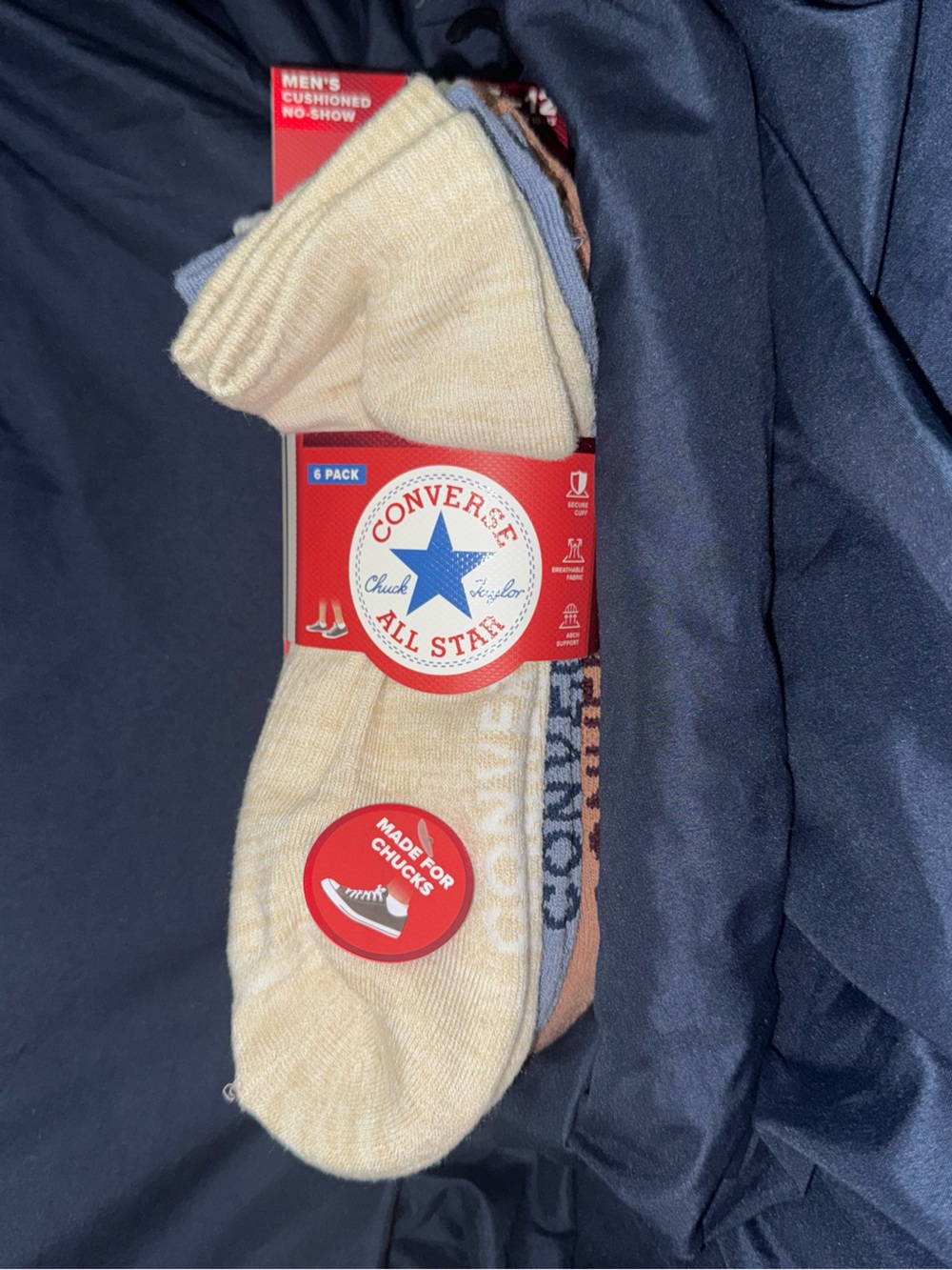 Converse Men’s No-Show Cushioned Socks - Cream & Gray (6-Pack)